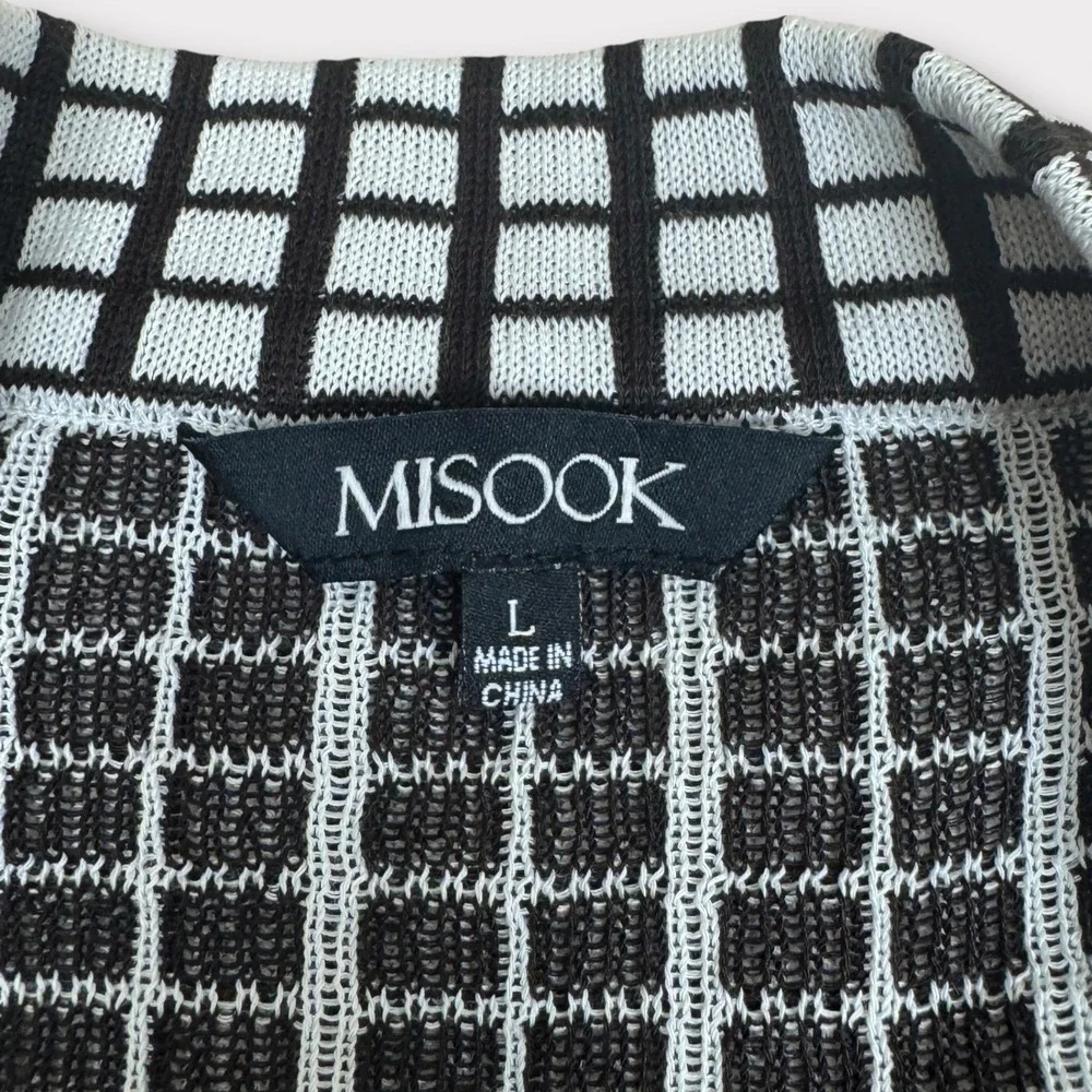 MISOOK Heritage Knit Open Front Jacket Blazer Black White Checkered Womens Large - Picture 4 of 10
